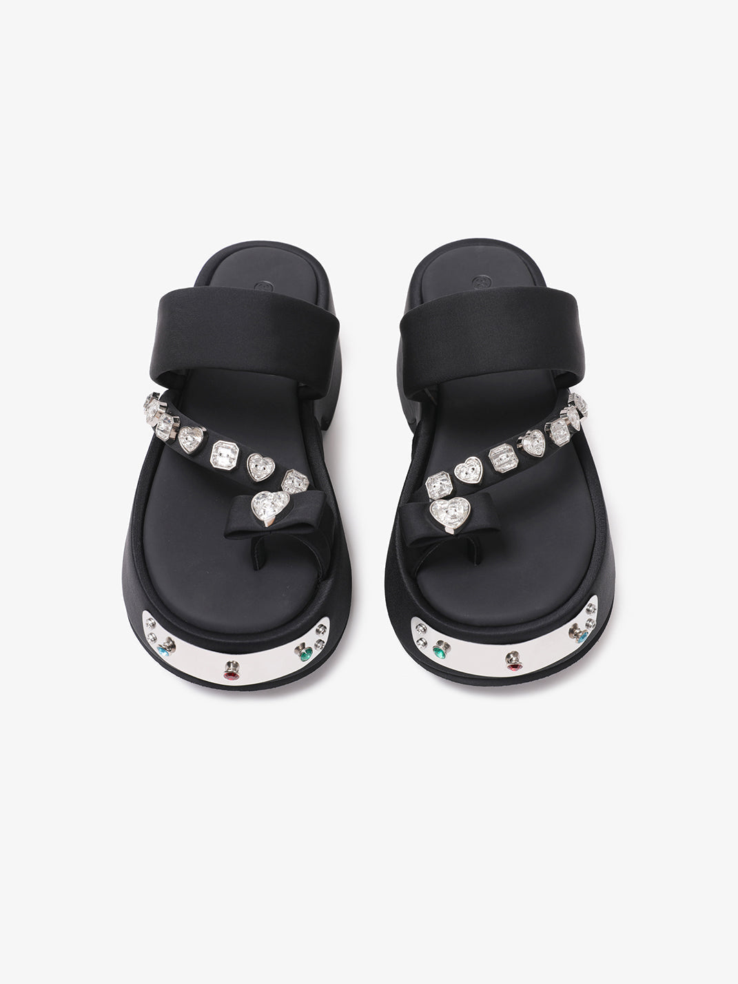 Black Crystal-Trim Toe-Post Platform Slides