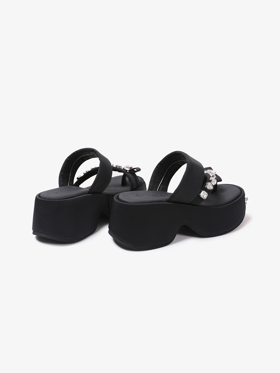 Black Crystal-Trim Toe-Post Platform Slides