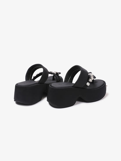 Black Crystal-Trim Toe-Post Platform Slides