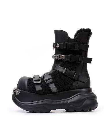 Multi-Buckle Cutout Platform Moto Boots