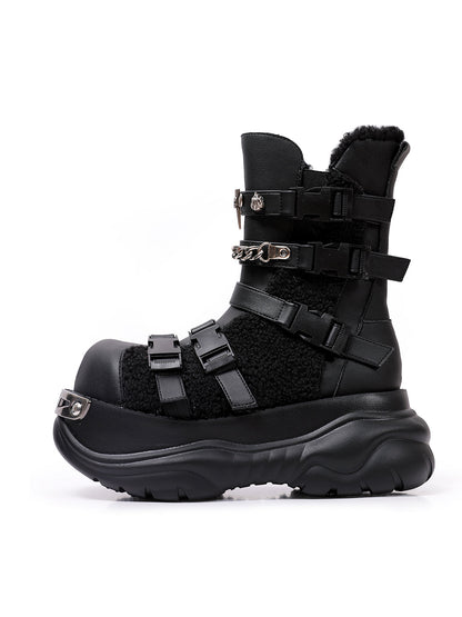 Multi-Buckle Cutout Platform Moto Boots