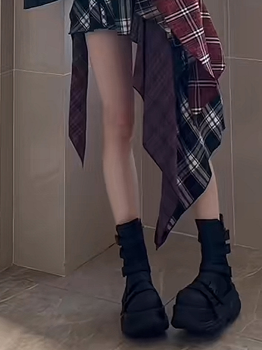 Multi-Buckle Cutout Platform Moto Boots