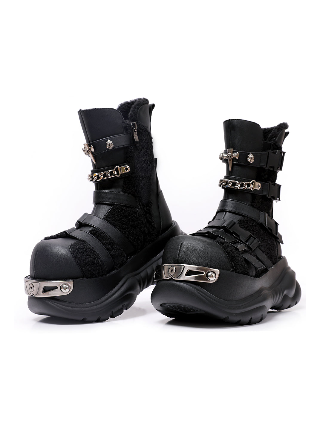 Multi-Buckle Cutout Platform Moto Boots