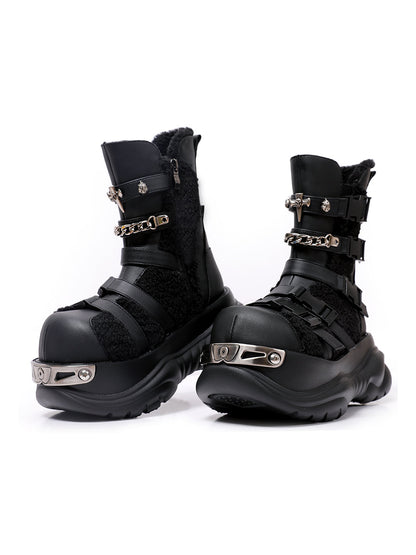 Multi-Buckle Cutout Platform Moto Boots