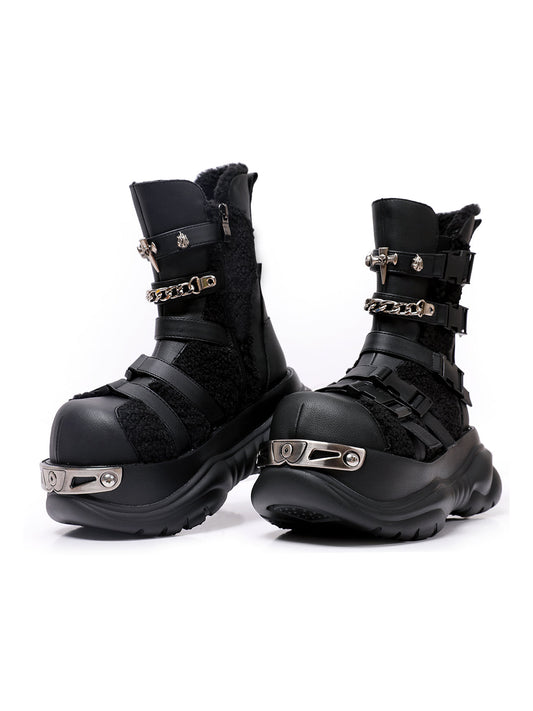 Multi-Buckle Cutout Platform Moto Boots