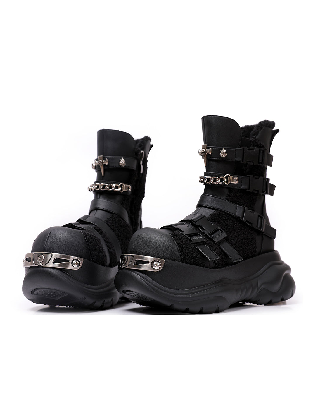 Multi-Buckle Cutout Platform Moto Boots
