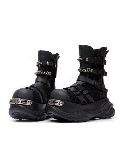 Multi-Buckle Cutout Platform Moto Boots