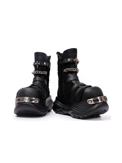 Multi-Buckle Cutout Platform Moto Boots
