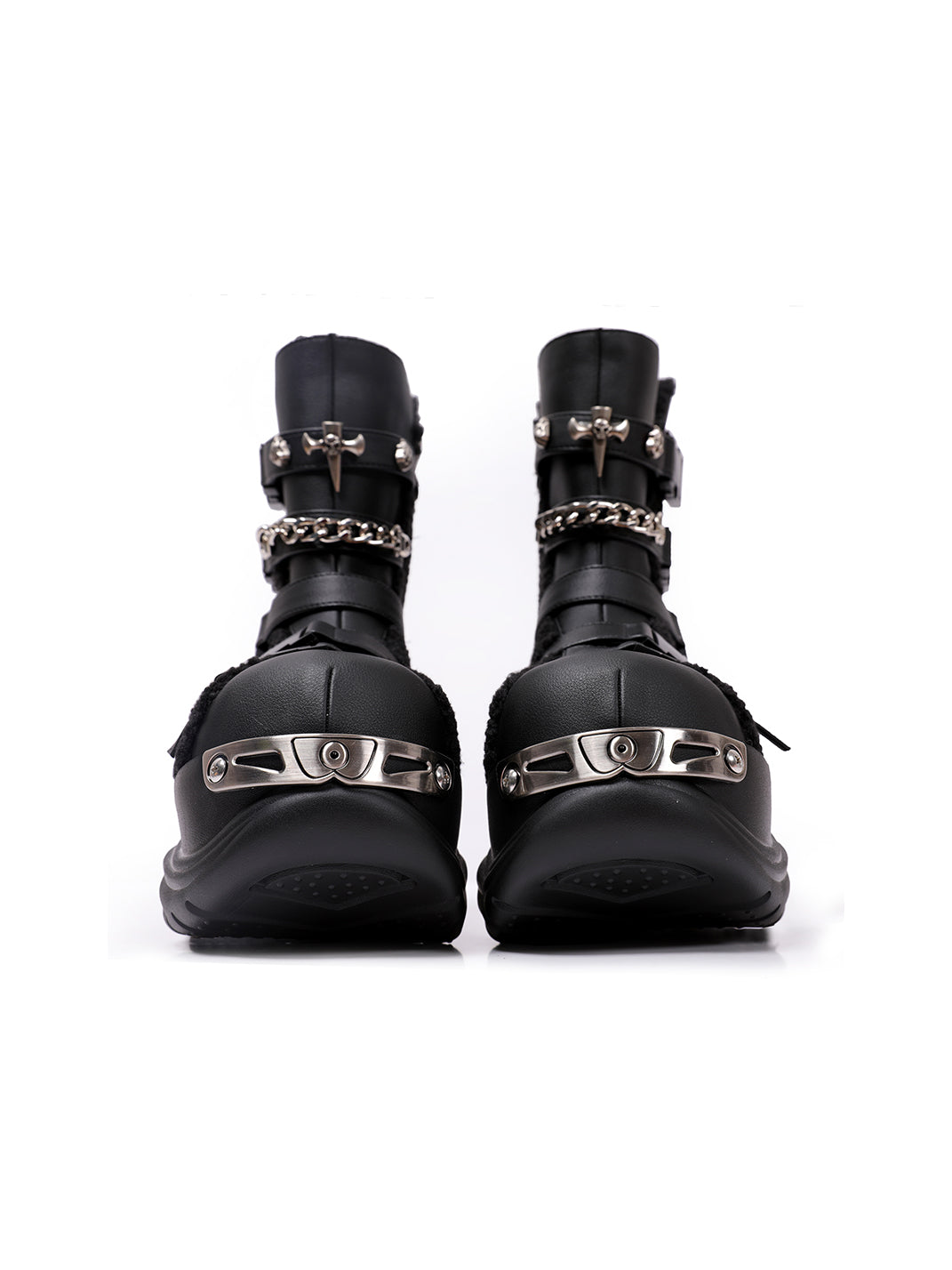 Multi-Buckle Cutout Platform Moto Boots