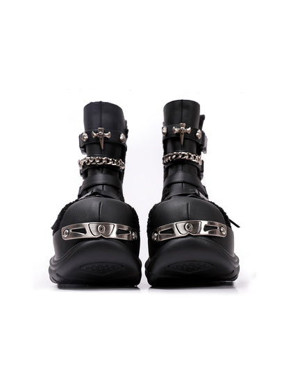 Multi-Buckle Cutout Platform Moto Boots