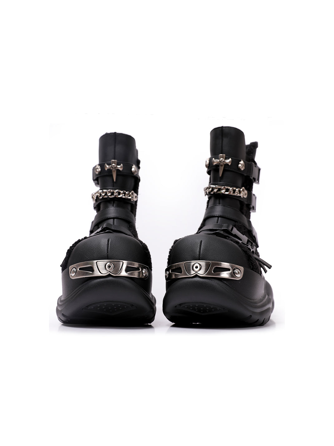 Multi-Buckle Cutout Platform Moto Boots