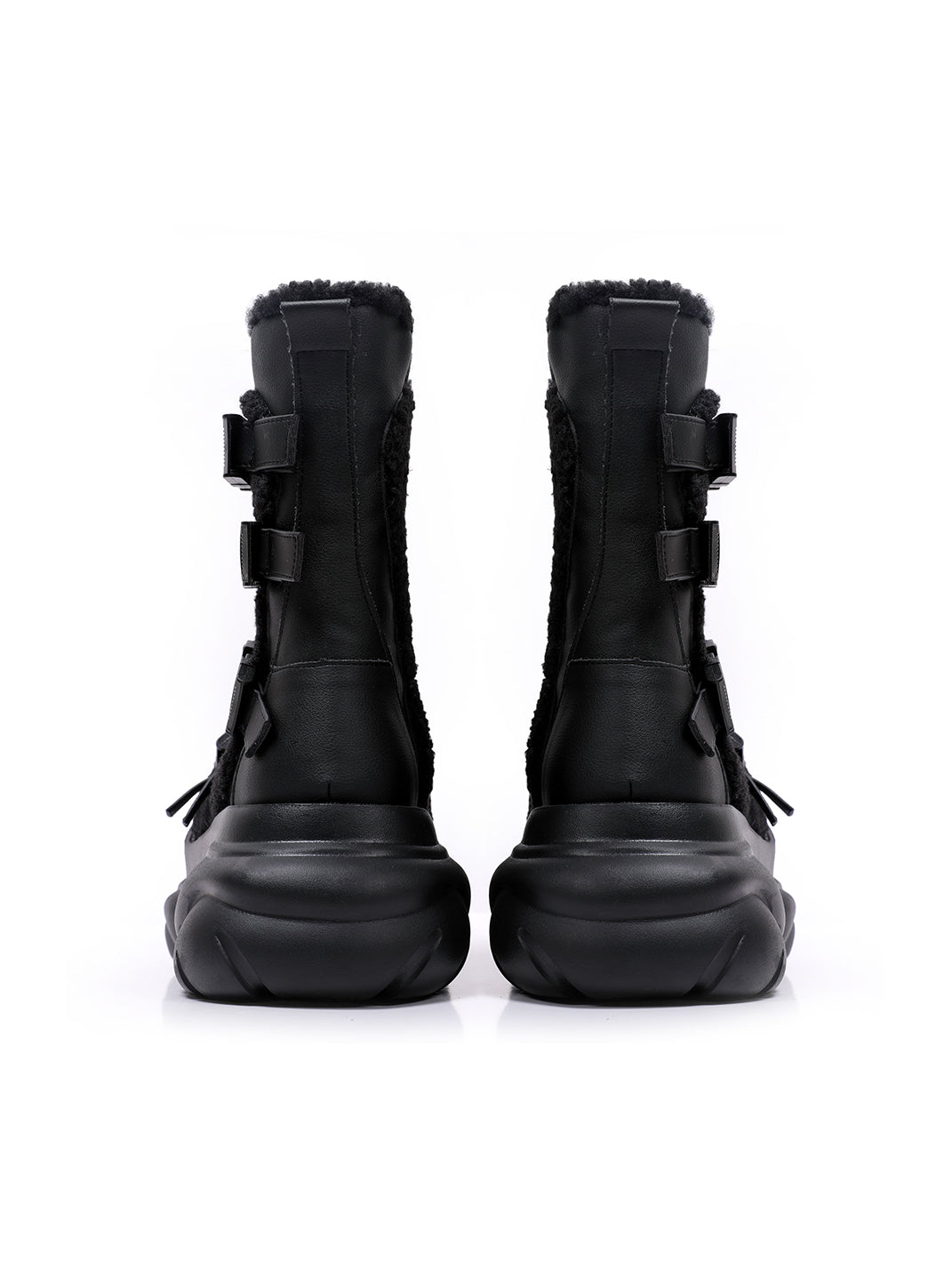Multi-Buckle Cutout Platform Moto Boots