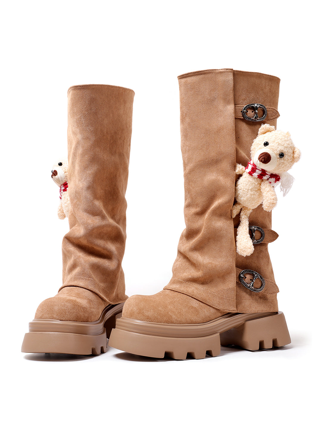 Teddy-Charm Lug-Sole Mid-Calf Boots