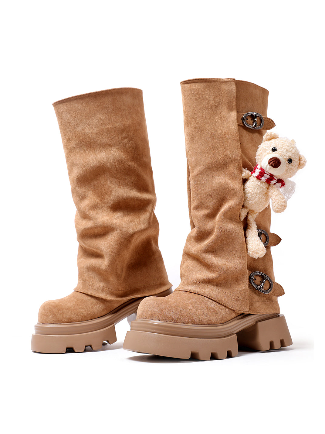 Teddy-Charm Lug-Sole Mid-Calf Boots