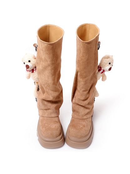 Teddy-Charm Lug-Sole Mid-Calf Boots