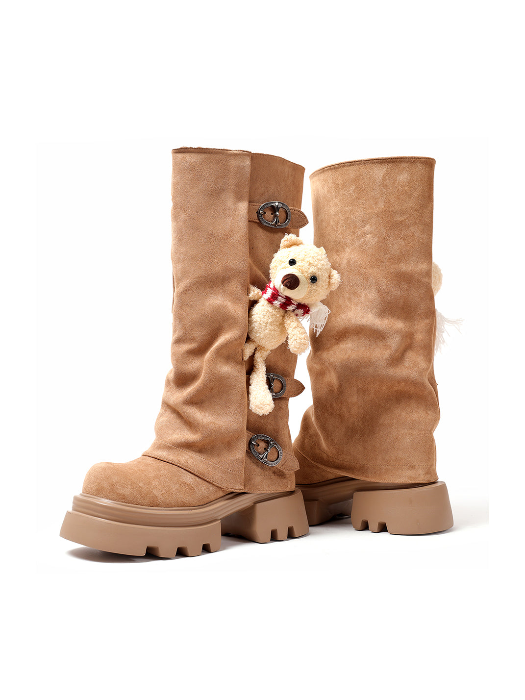 Teddy-Charm Lug-Sole Mid-Calf Boots