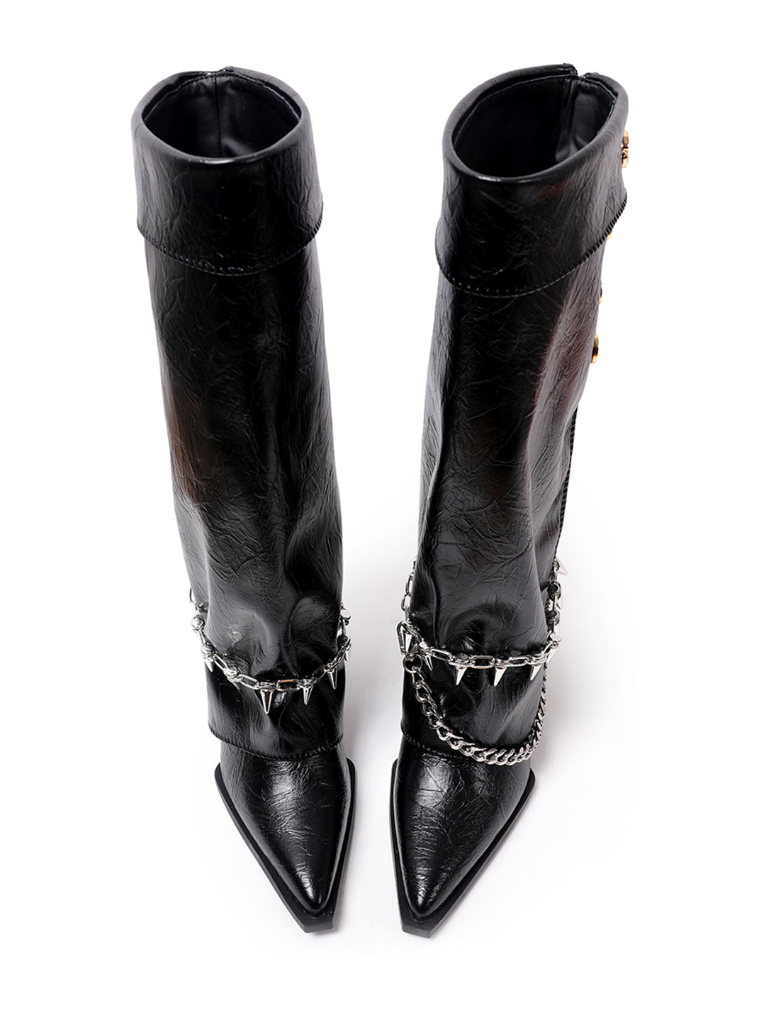 Chain-Trim Pointed-Toe Riding Boots