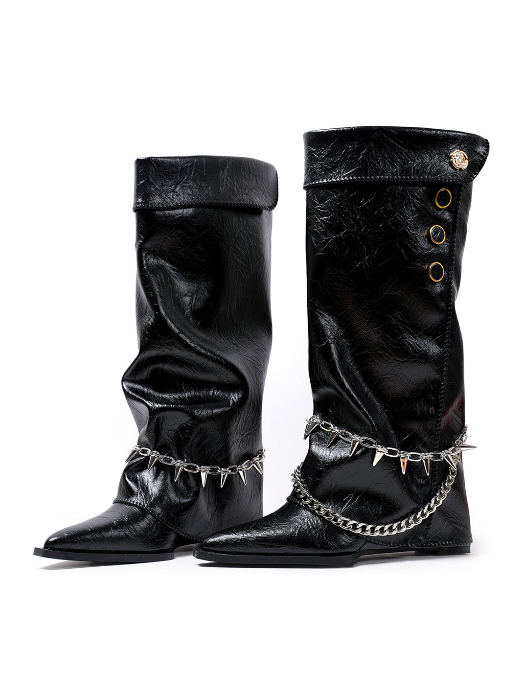 Chain-Trim Pointed-Toe Riding Boots