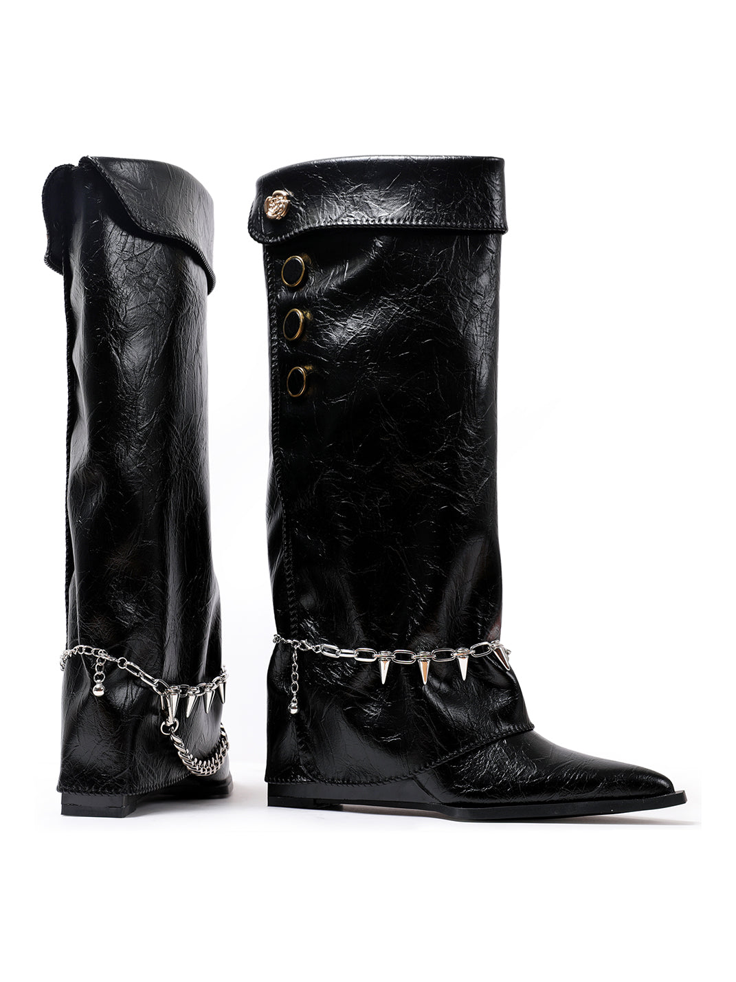 Chain-Trim Pointed-Toe Riding Boots