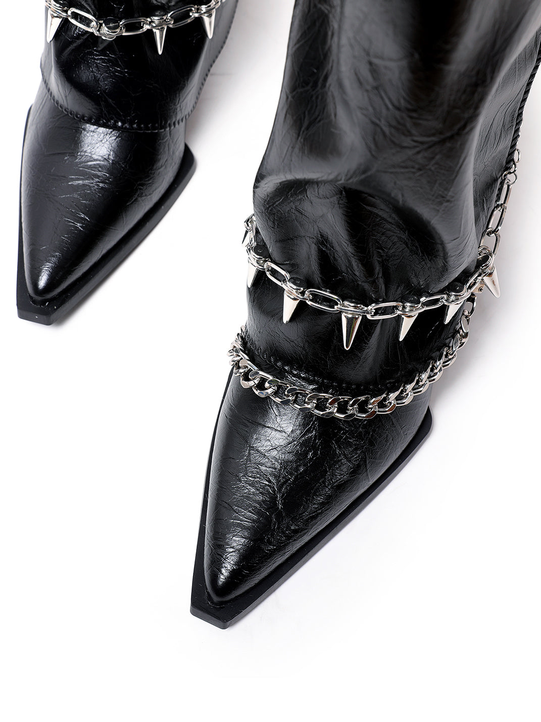Chain-Trim Pointed-Toe Riding Boots