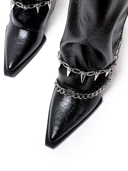 Chain-Trim Pointed-Toe Riding Boots