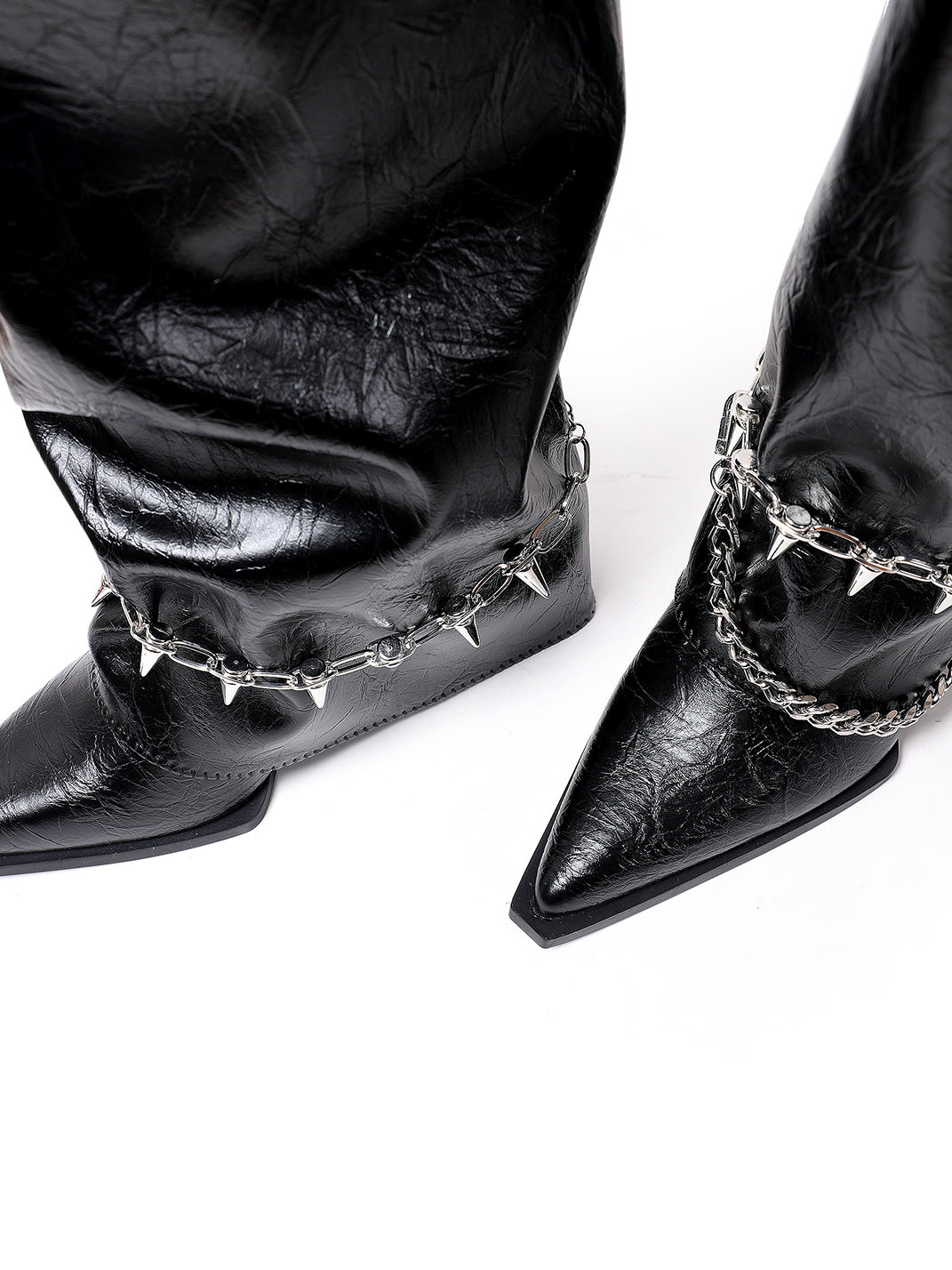 Chain-Trim Pointed-Toe Riding Boots