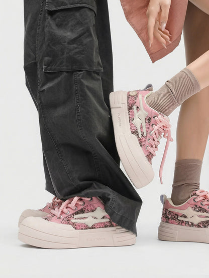 Pink Glitter Smile Platform Sneakers