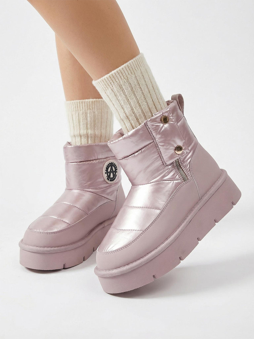 Pink Quilted Platform Snow Boots