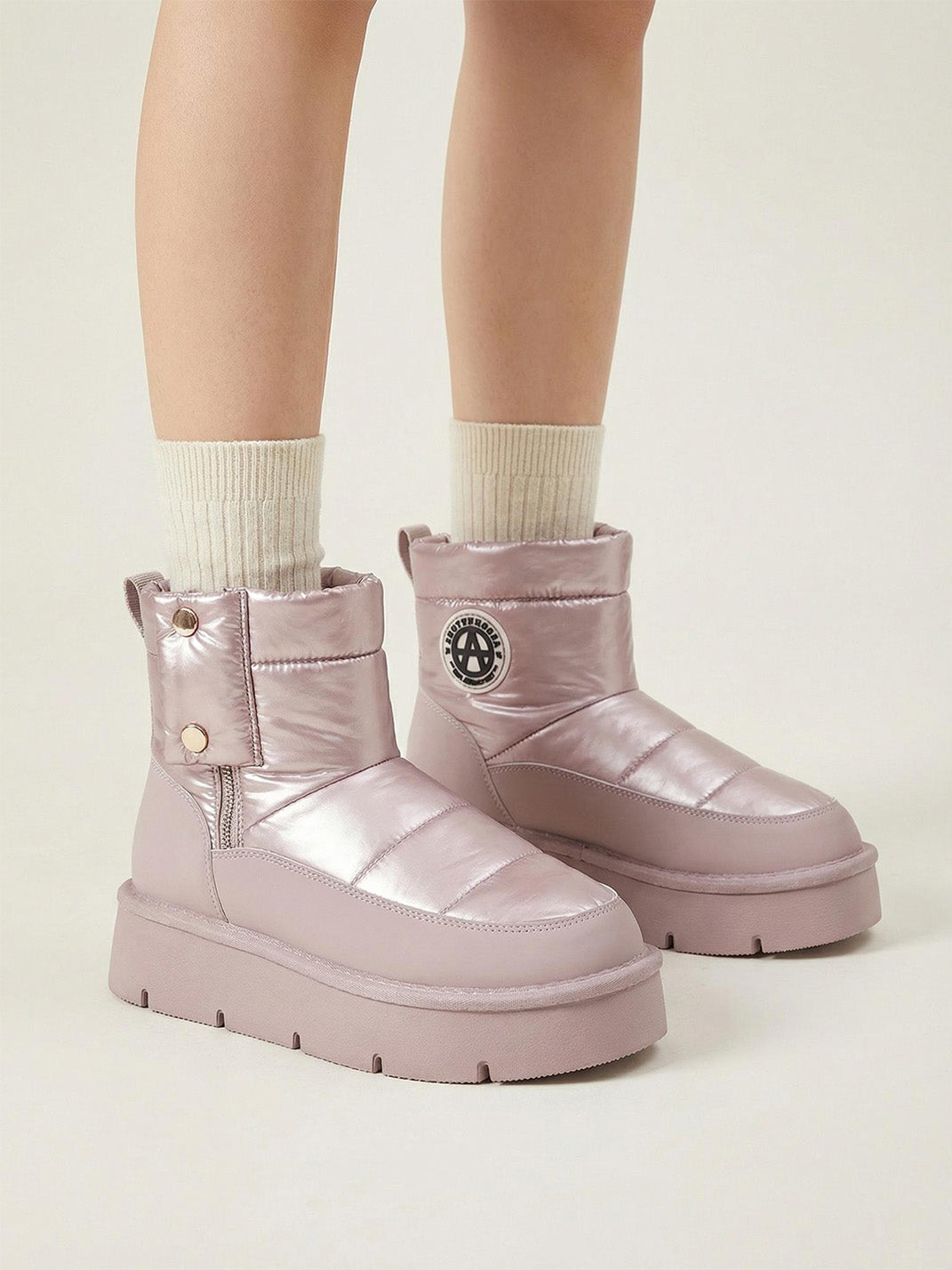 Pink Quilted Platform Snow Boots
