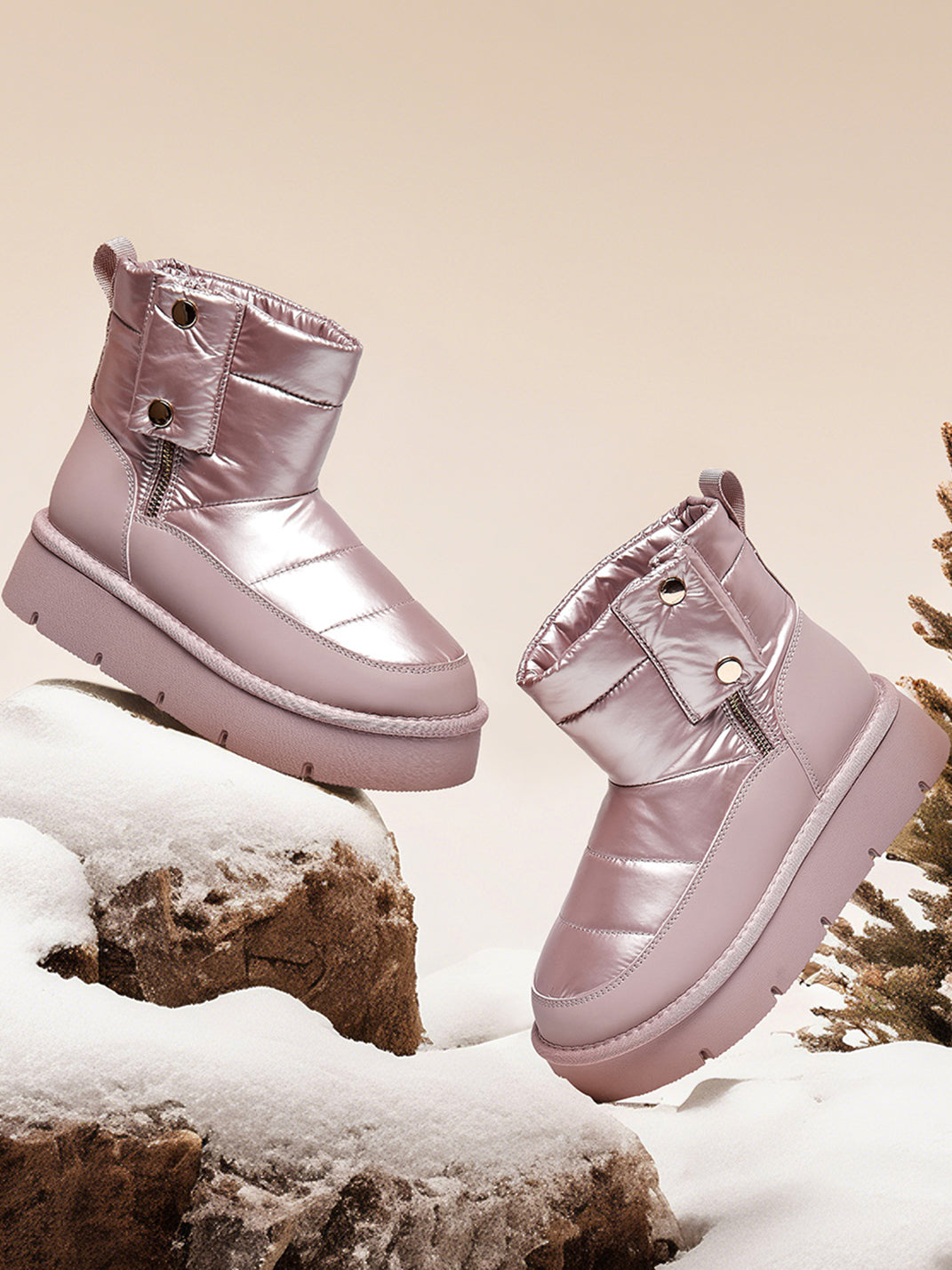 Pink Quilted Platform Snow Boots