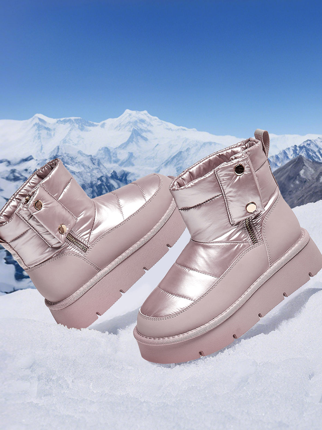 Pink Quilted Platform Snow Boots