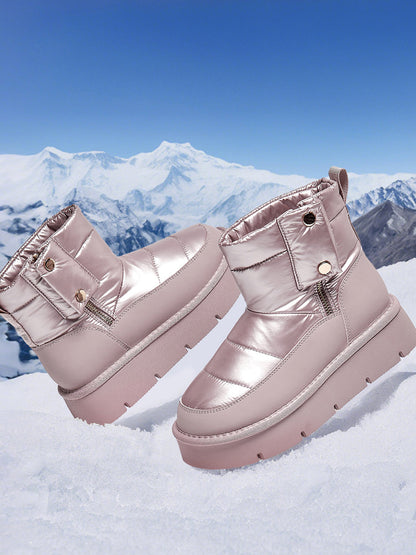 Pink Quilted Platform Snow Boots