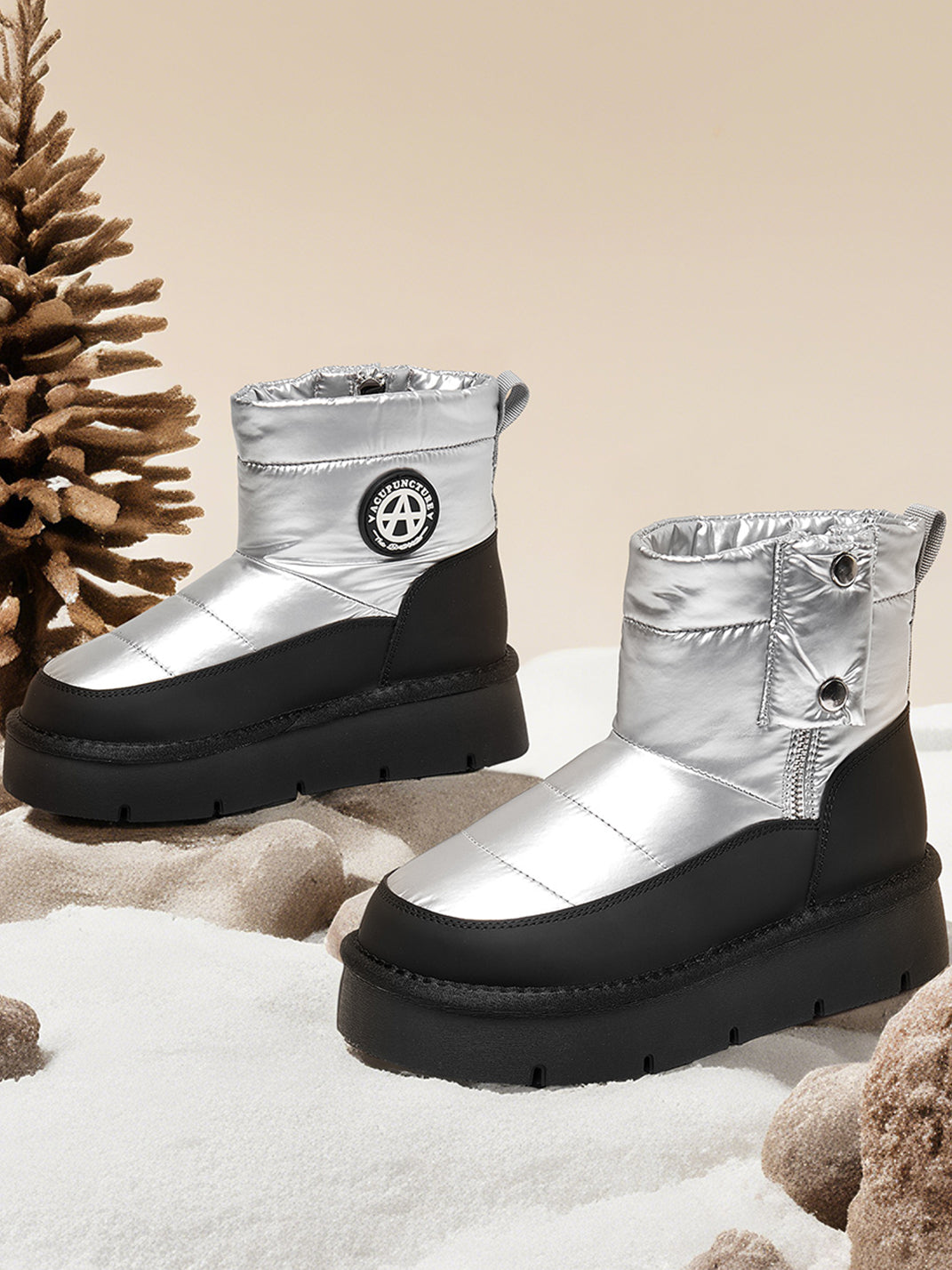Pink Quilted Platform Snow Boots