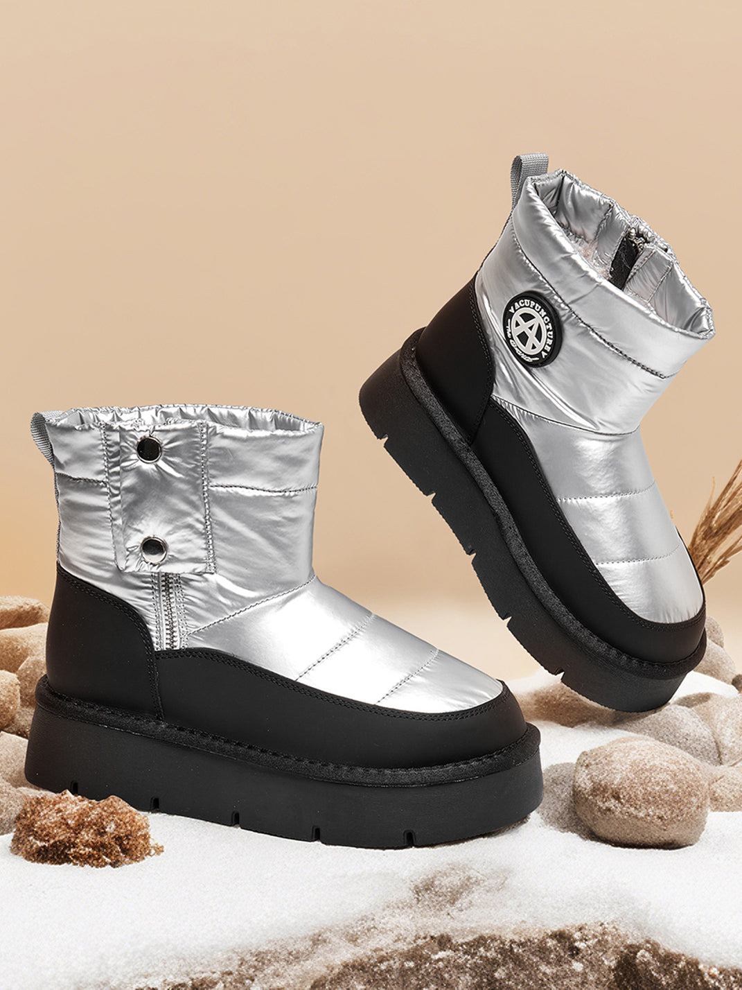 Pink Quilted Platform Snow Boots
