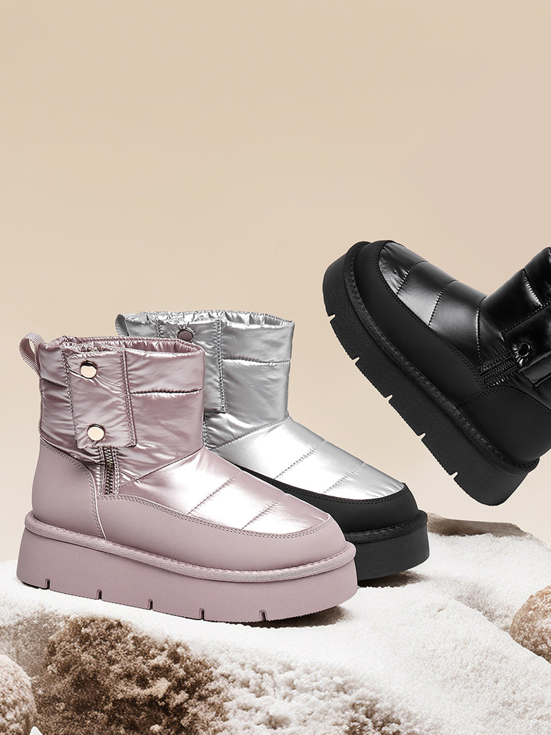 Pink Quilted Platform Snow Boots