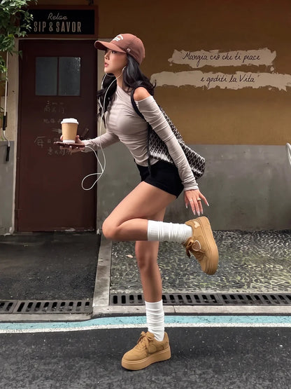Monochrome Brown Platform Skate Sneakers