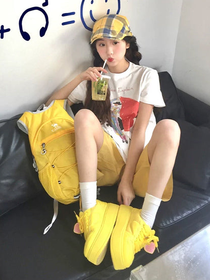 Cupid-Heart Monochrome Platform Sneakers