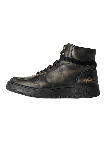 Distressed Leather Padded-Cuff Combat Boots