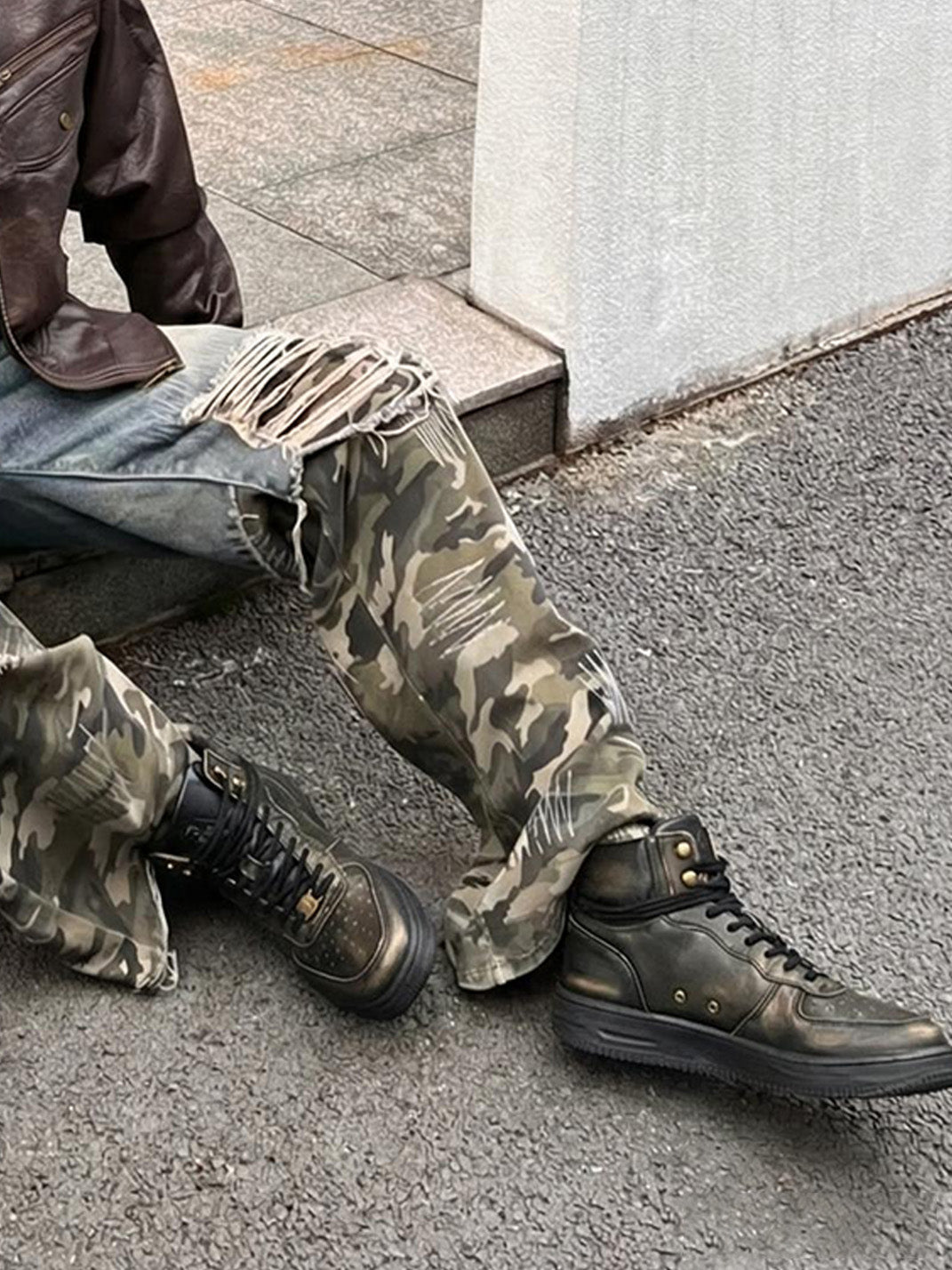 Distressed Leather Padded-Cuff Combat Boots