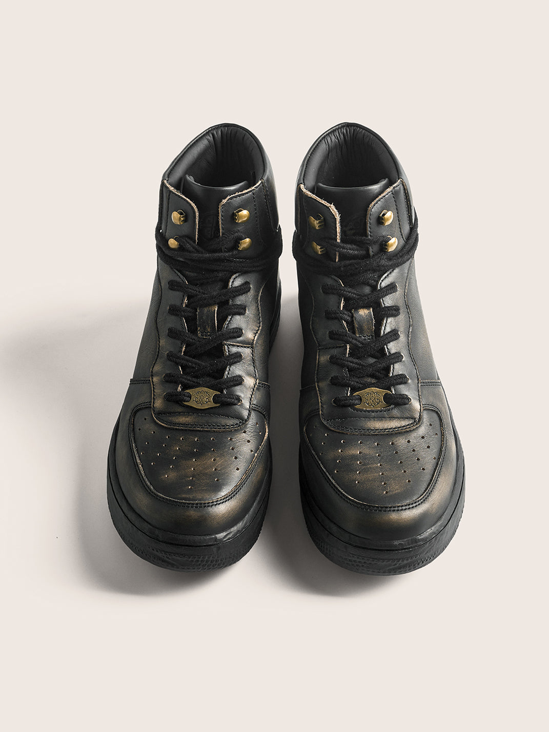 Distressed Leather Padded-Cuff Combat Boots