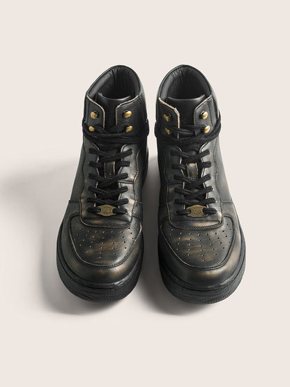 Distressed Leather Padded-Cuff Combat Boots