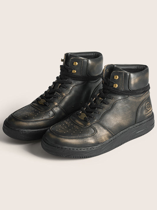 Distressed Leather Padded-Cuff Combat Boots