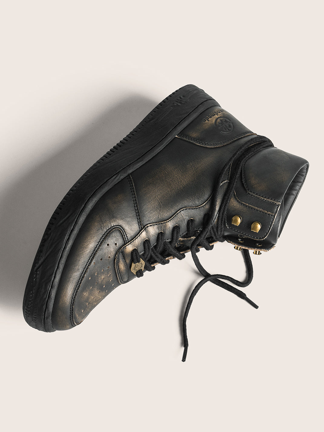Distressed Leather Padded-Cuff Combat Boots