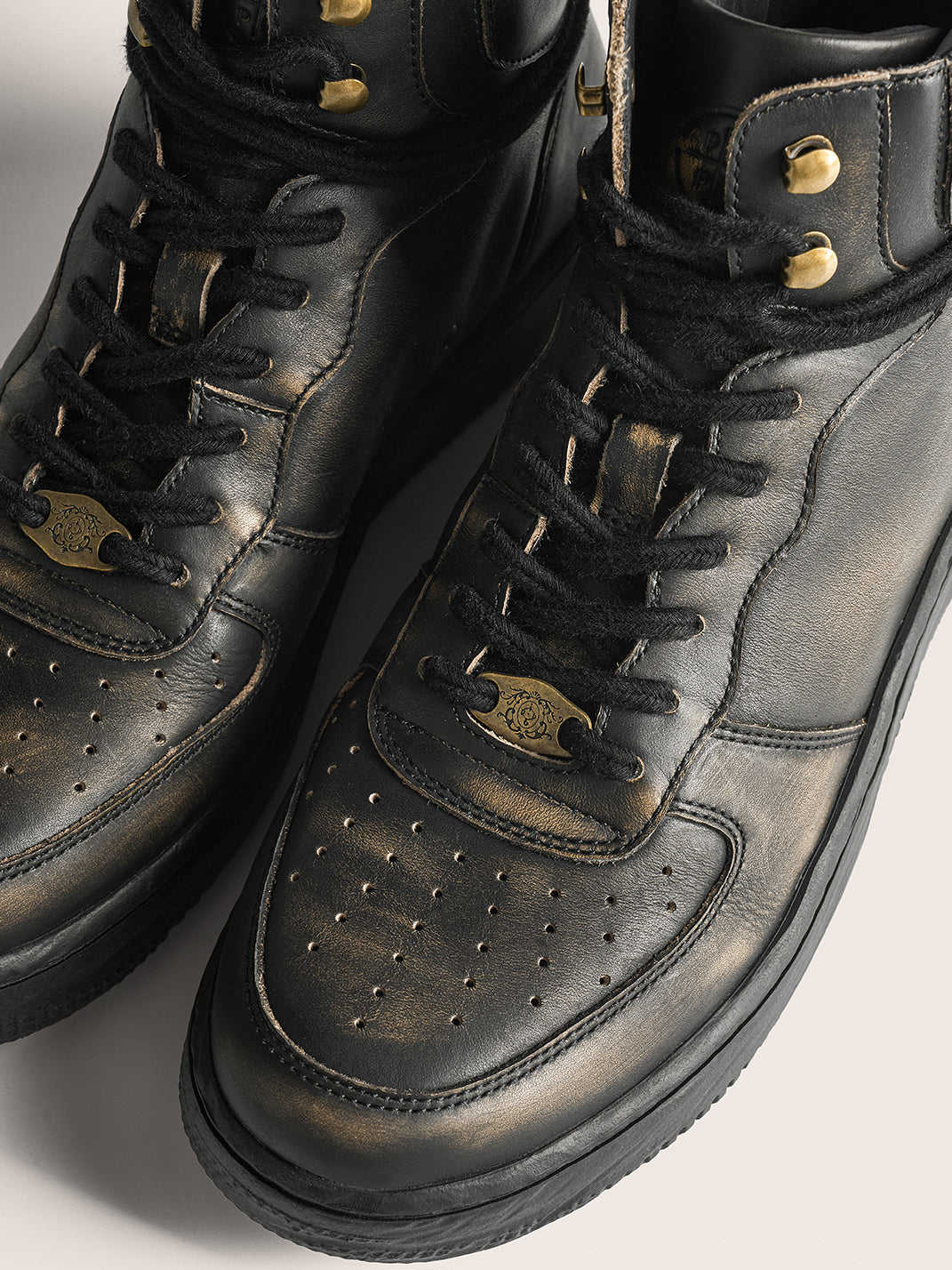 Distressed Leather Padded-Cuff Combat Boots