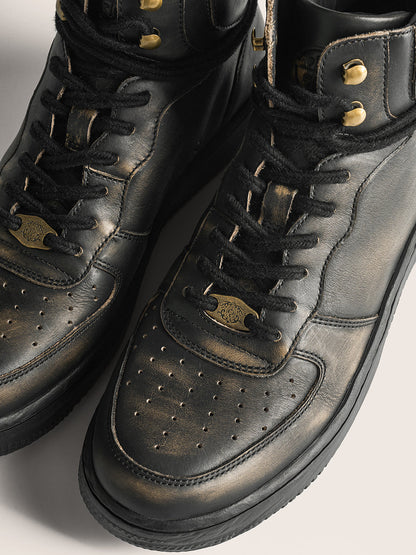 Distressed Leather Padded-Cuff Combat Boots