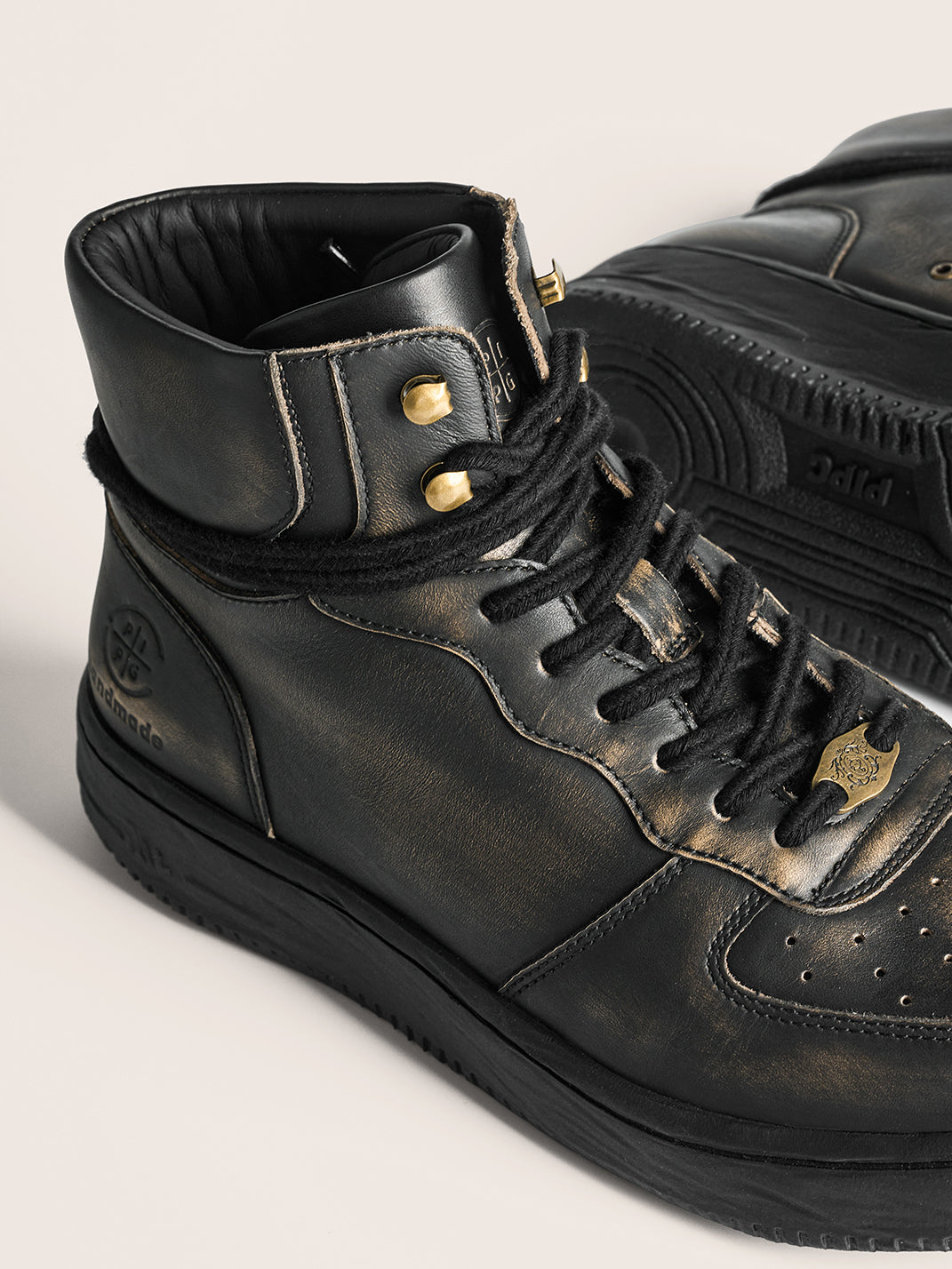 Distressed Leather Padded-Cuff Combat Boots