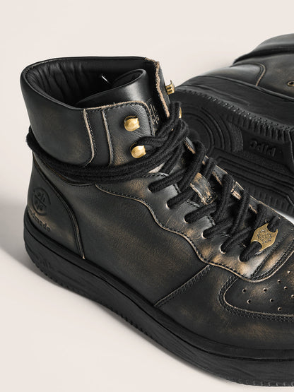 Distressed Leather Padded-Cuff Combat Boots
