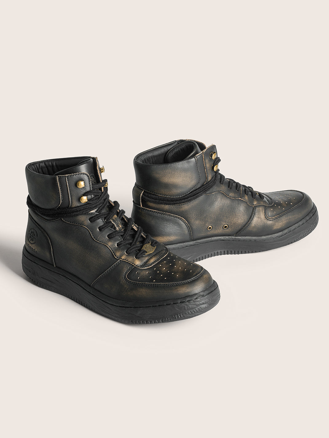 Distressed Leather Padded-Cuff Combat Boots