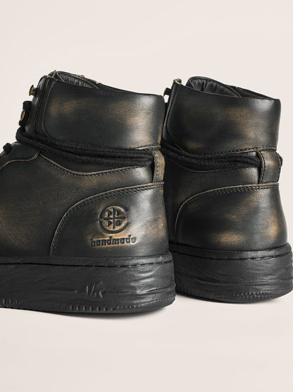 Distressed Leather Padded-Cuff Combat Boots