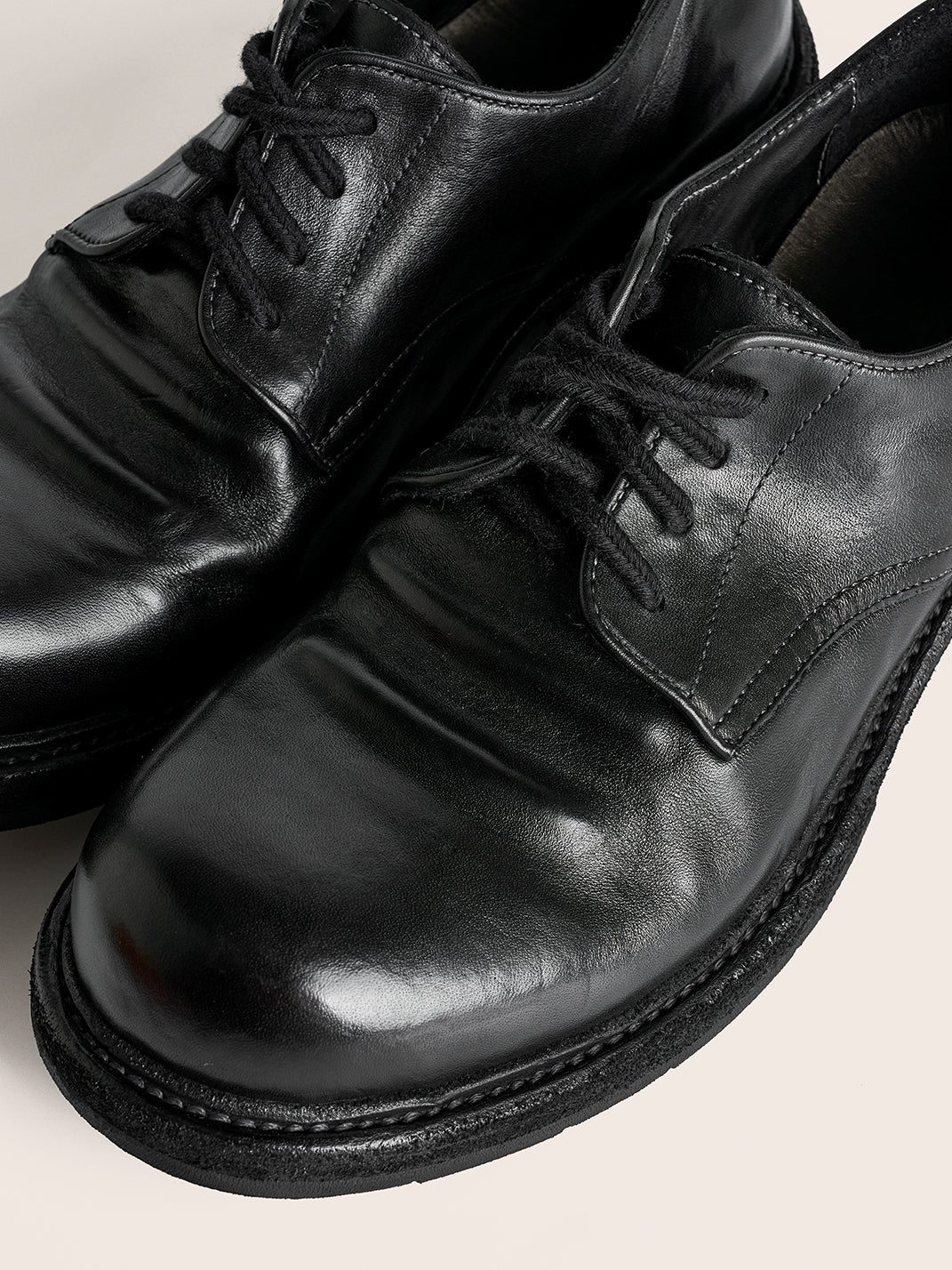 Washed Horsehide Round-Toe Derby Shoes